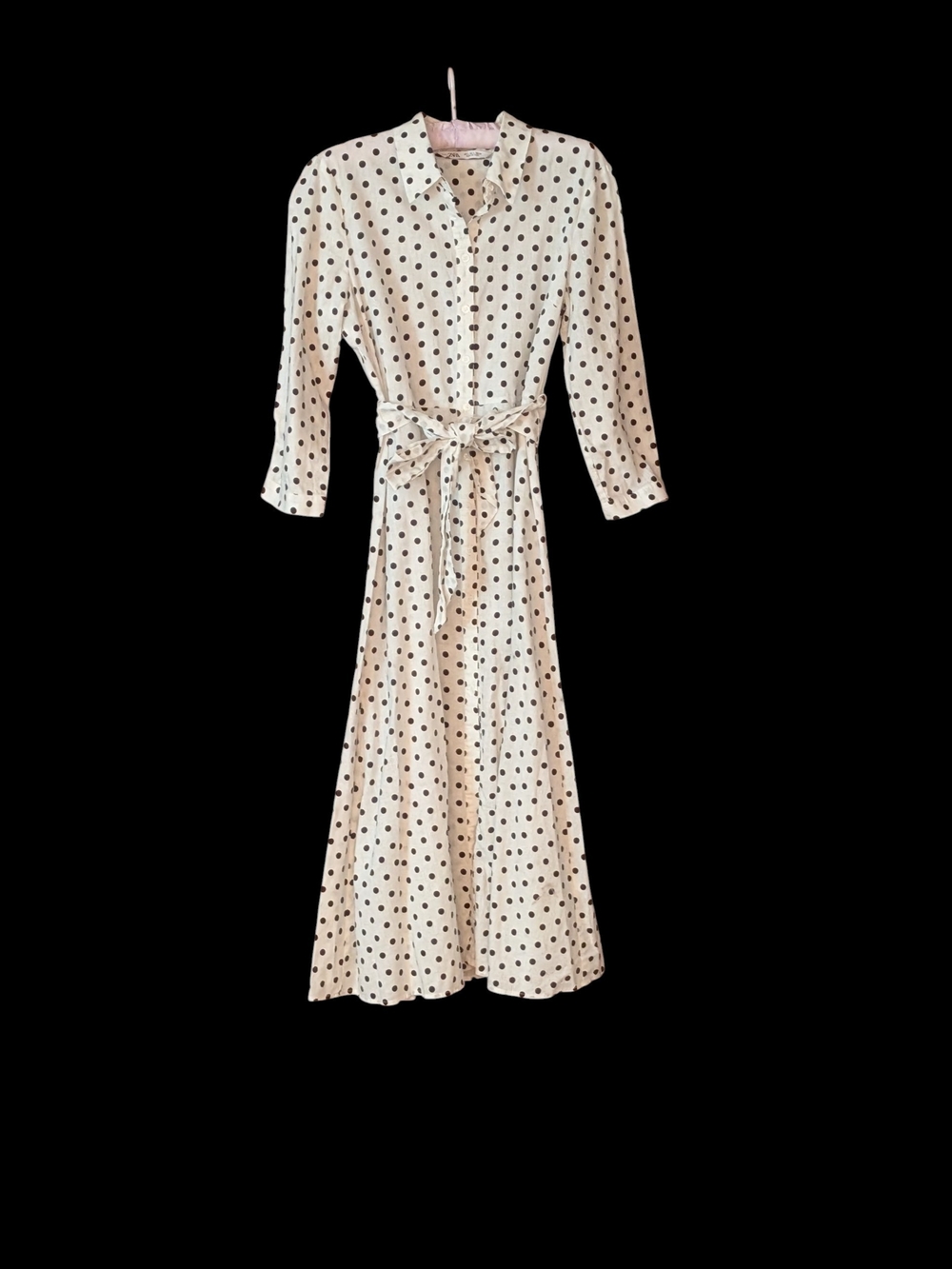 Zara Black Polka Dot Shirt Dress on Cream